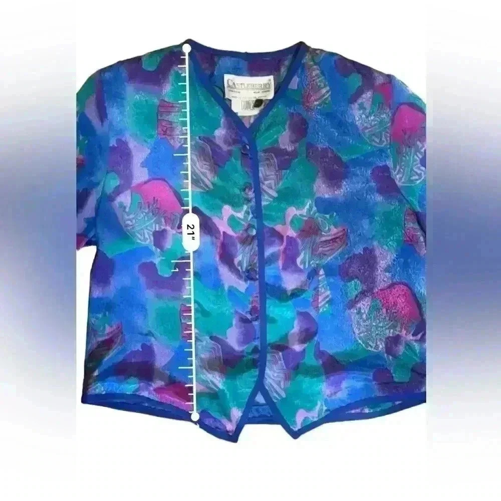 VTG Castleberry Womens Jacket Blazer Blue Purple Satin Button Down S/M - Picture 10 of 10